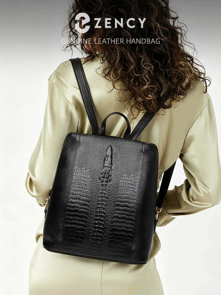 Leather Backpack Vintage - Zency Women's Crocodile Leather Backpack 100%