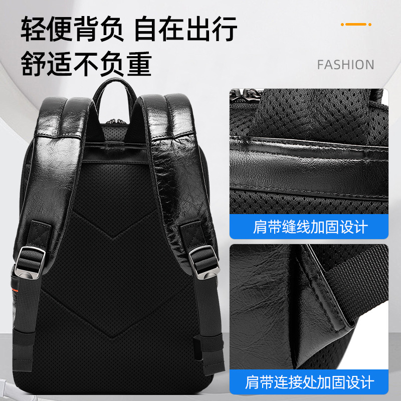 Men's Black Genuine Leather Ba - Leather Backpack Vintage ulasan dan harga